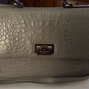 Kate Spade Croc-Embossed Gray Shoulder Bag- Orchid Valley Doris satchel
